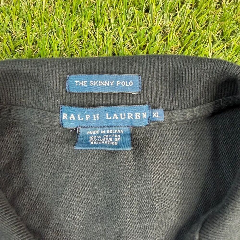 Vtg Ralph Lauren Black & Purple Colorblock Skinny Polo Womens XL Crest Preppy - Picture 4 of 11